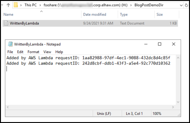 Test file is created on the file share