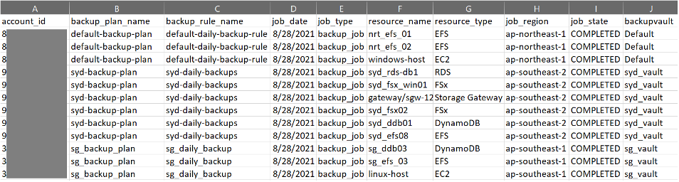 Detailed backup report