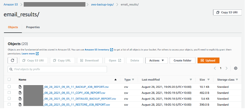 Reports are in AWS-backup-logs_email-results folder