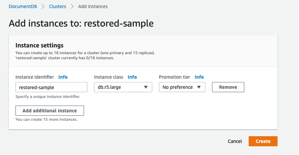 Add instances to restored cluster