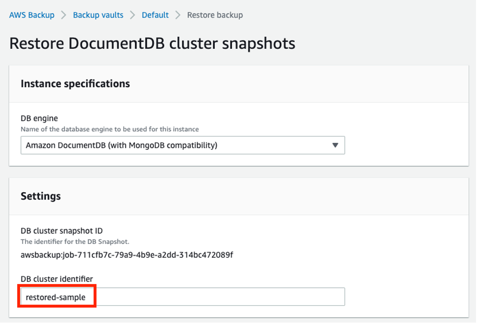 Restore DocumentDB cluster snapshots