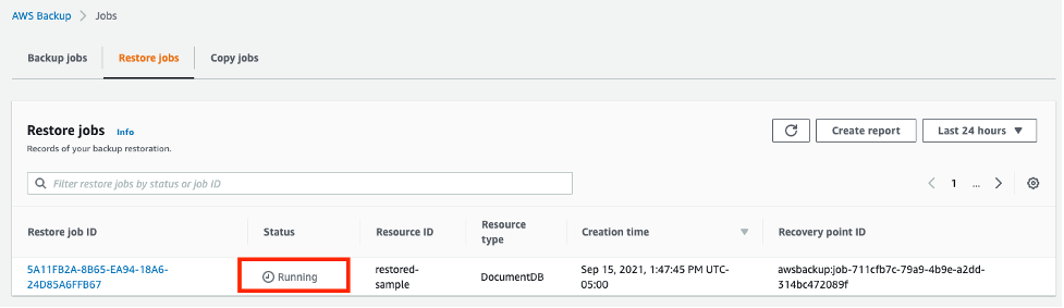 Restore jobs running