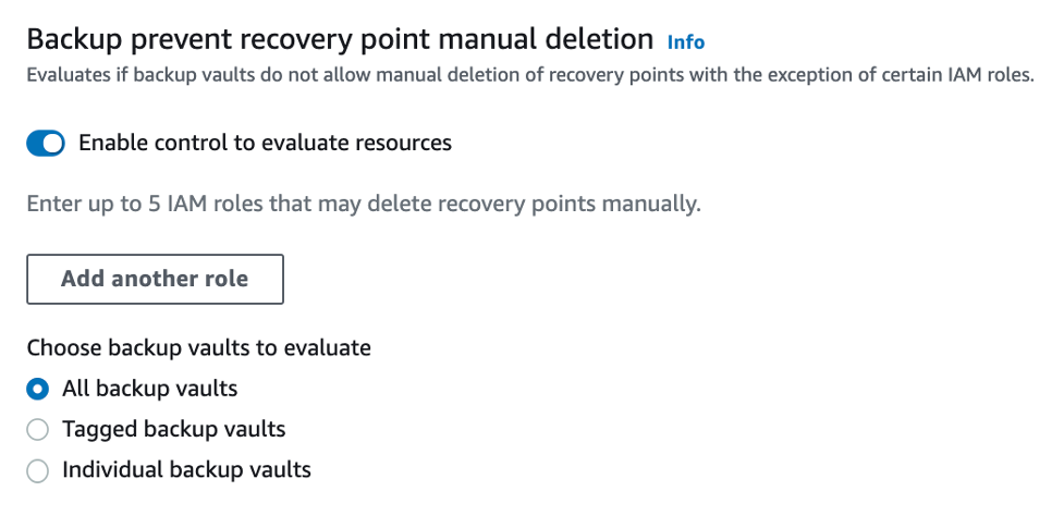 Controls for prevention of manual recovery point deletion