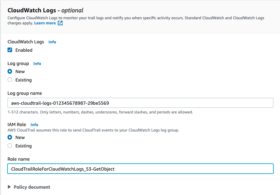 Configure AWS CloudTrail with Amazon CloudWatch logs enabled figure 1