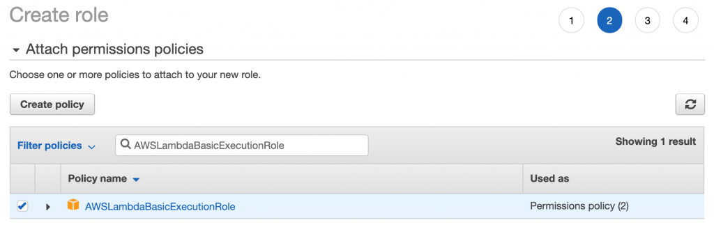 Create IAM role for Lambda function execution