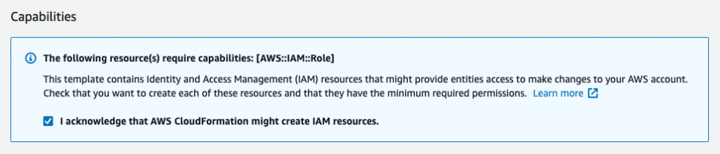 Acknowledge that the template will create IAM resources