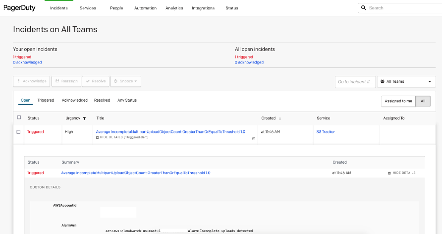 Customers can use PagerDuty to create alerts for S3 Storage Lens metrics