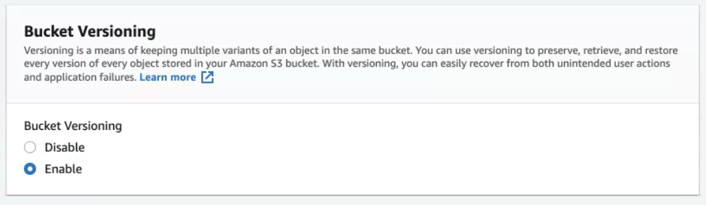 Activate Versioning upon bucket creation, as restore will only go back to when versioning and the near real-time event log stream were activated