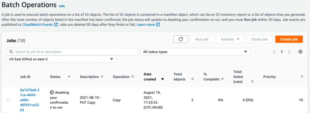 Create or select an IAM role with Amazon S3 permissions for Batch Operations, and run the job