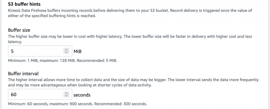 You can set the S3 buffer according to the size, usage pattern and restore point objective on your source bucket