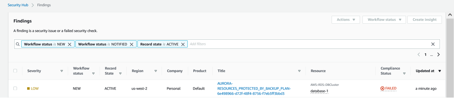 Backup related finding gets generated in Security Hub
