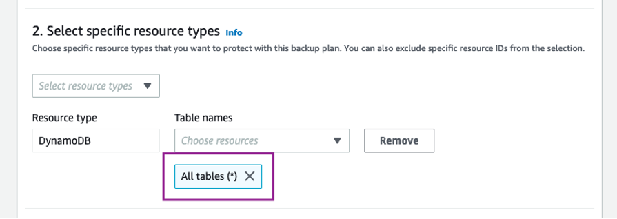 All tables, selected by default