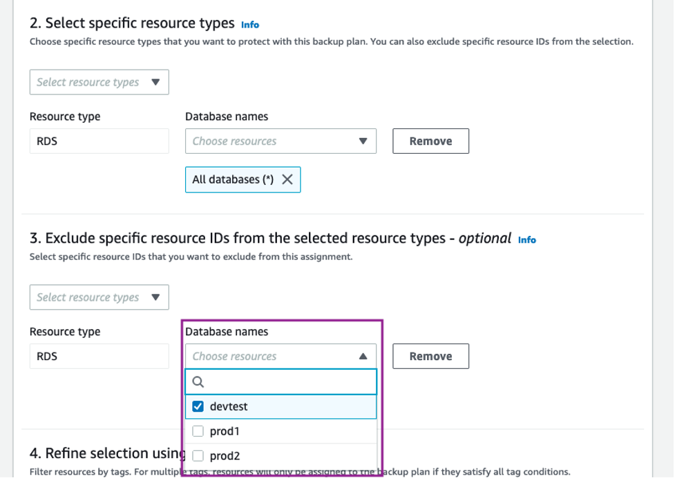 Excluding a database by ID