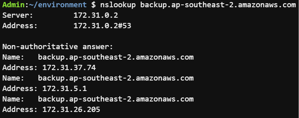 Figure 11 - AWS Backup service endpoint available via the newly created VPC interface endpoint