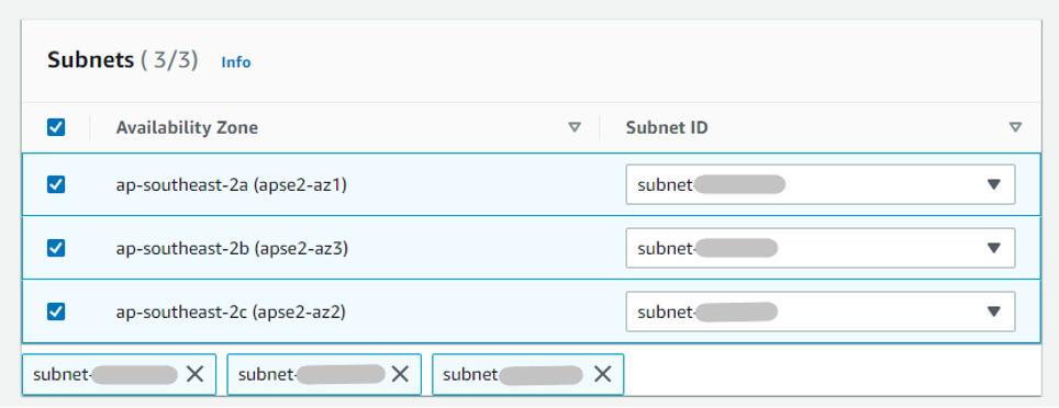 Figure 7 - Subnet selection when creating VPC interface endpoint