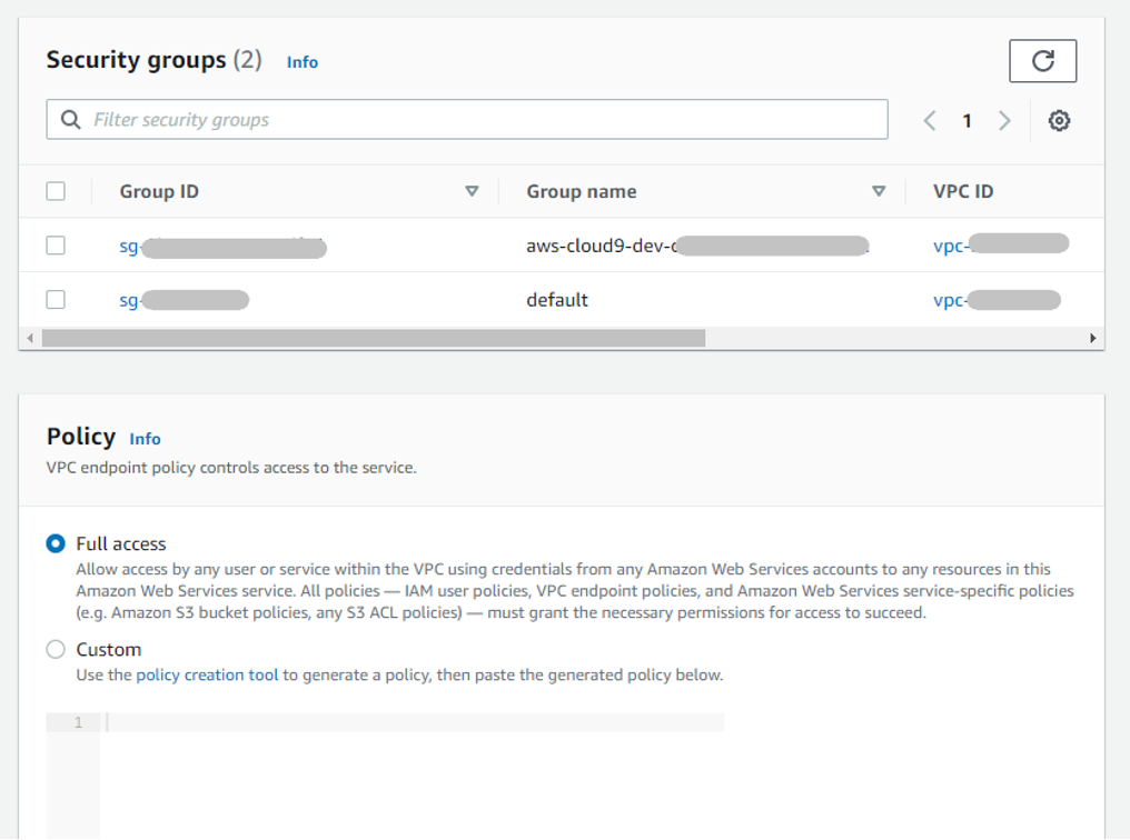 Figure 8 - Associating Security Groups with VPC interface endpoint