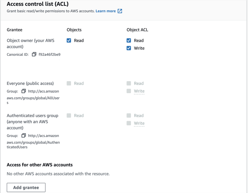 Figure 2 - Adding and removing permissions to an Amazon S3 object ACL