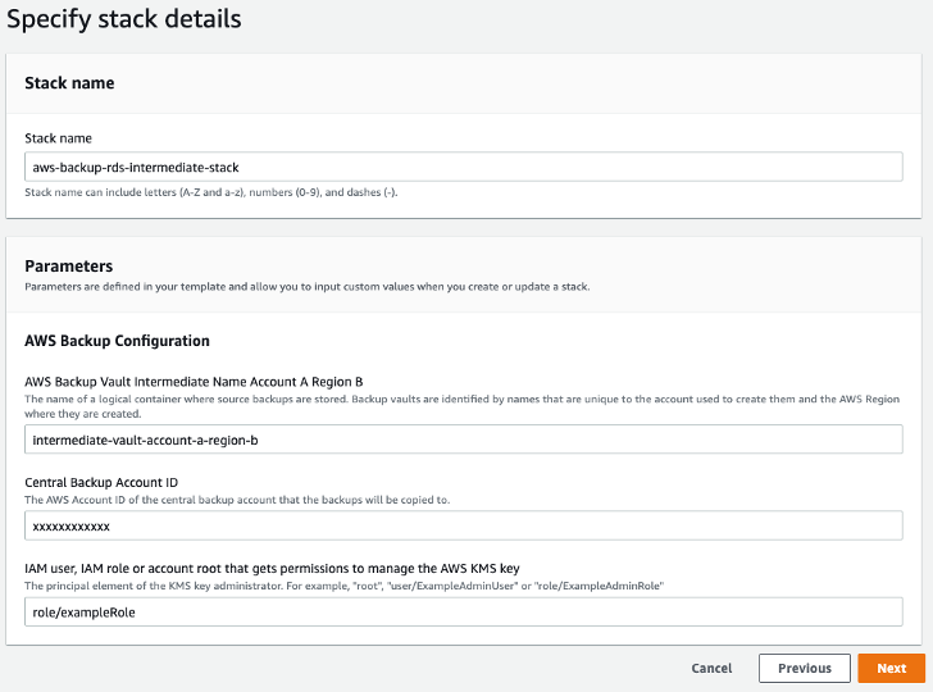 AWS CloudFormation parameters account-a Region-b