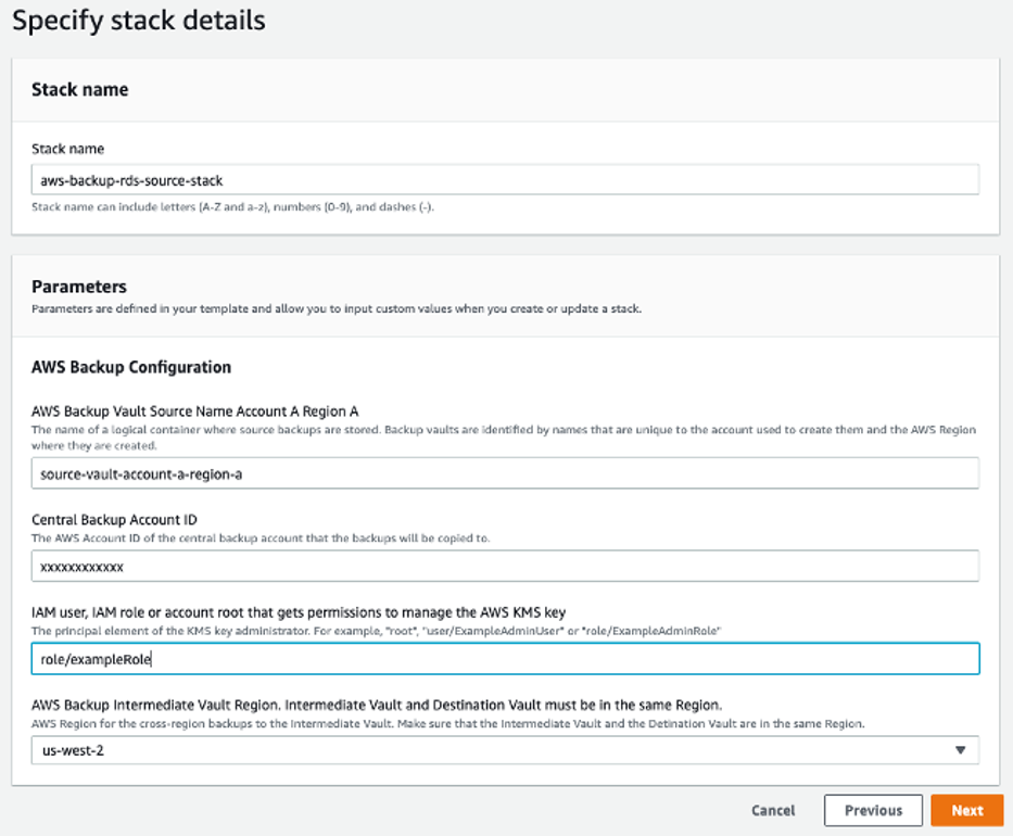AWS CloudFormation parameters account-a Region-a