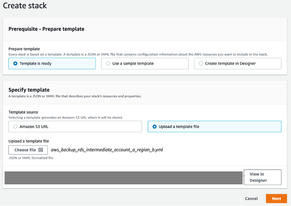 AWS CloudFormation account-a Region-b