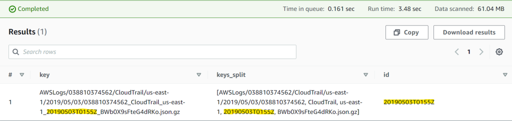 The “key” column of the inventory report is what we can query with Athena to see object keys.