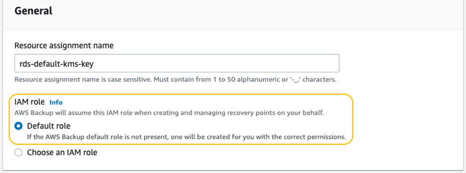 AWS Backup console assign resources account-a region-a parameters