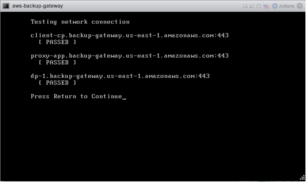 Figure 3.6: AWS Backup nework connectivity test terminal.