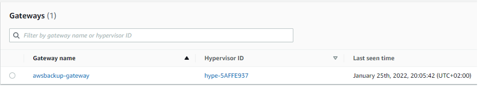 Figure 4.1: AWS Backup gateway page.