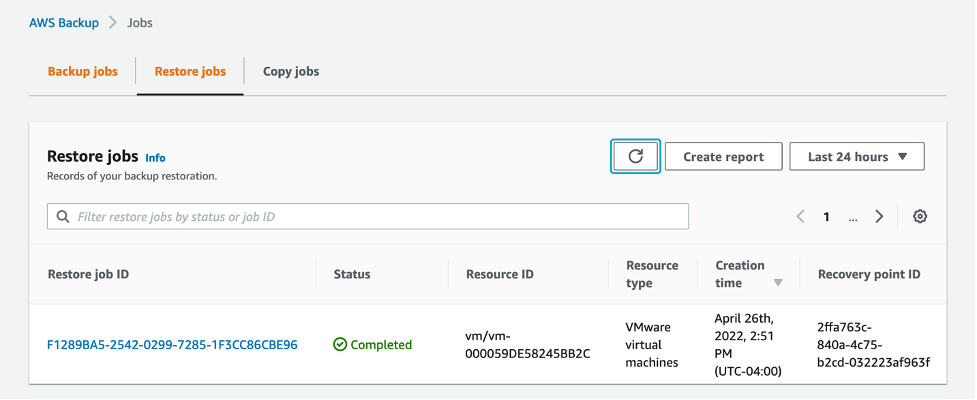 Figure 7.1: Showing the completed restore job.