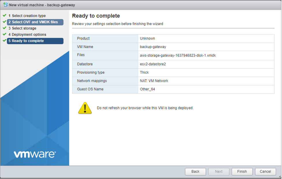 Figure 2.1: Ready to complete virtual machine deployment wizard.