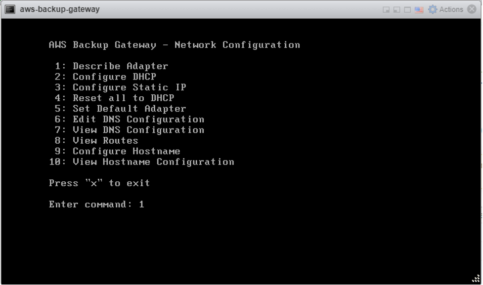Figure 3.1: AWS Backup Gateway network configuration terminal.