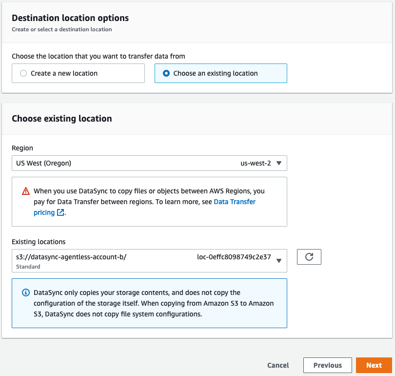 Select the destination location