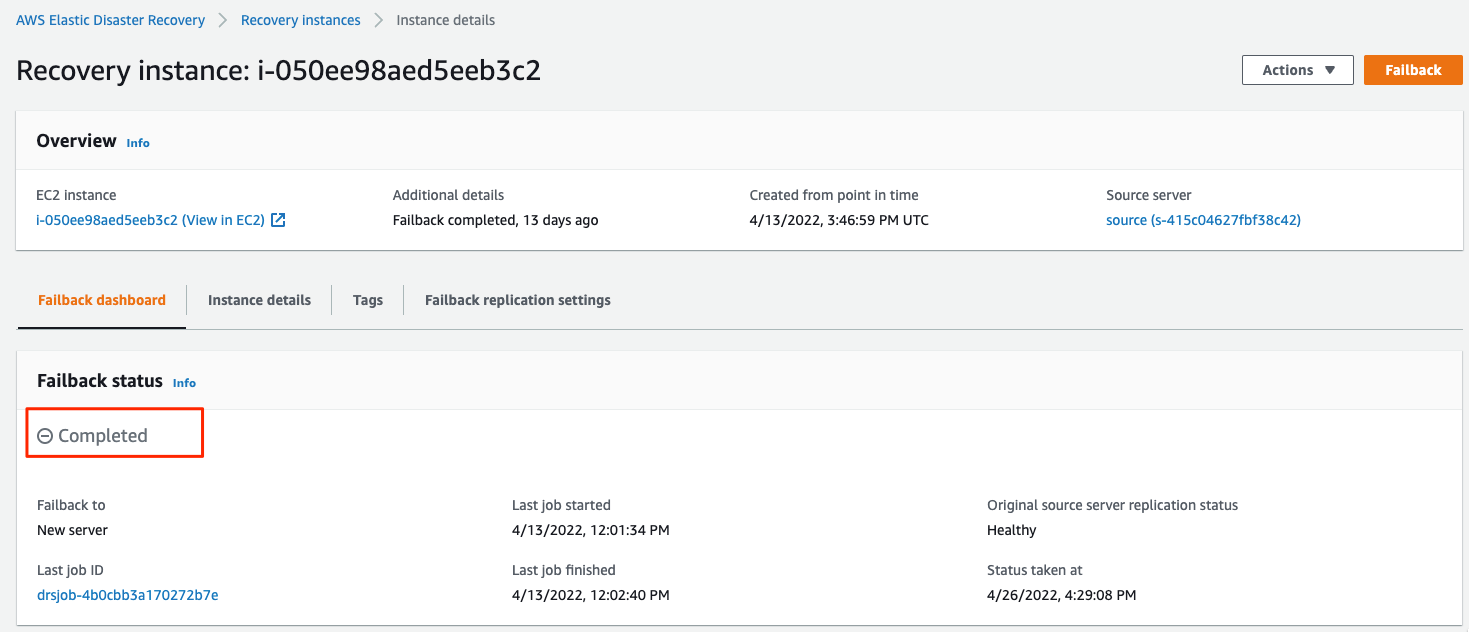 Failback is completed