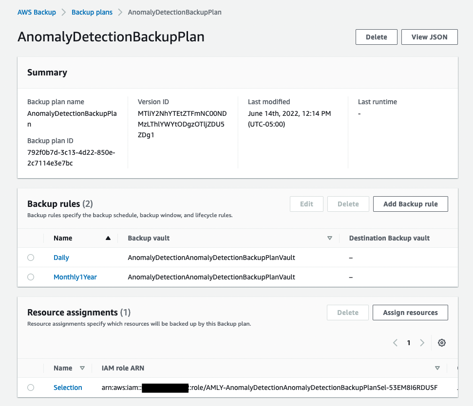 This shows the detailed information for the AWS Backup plan. 