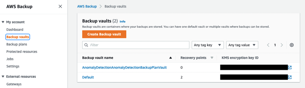 This is the AWS Backup vault created by AWS CloudFormation