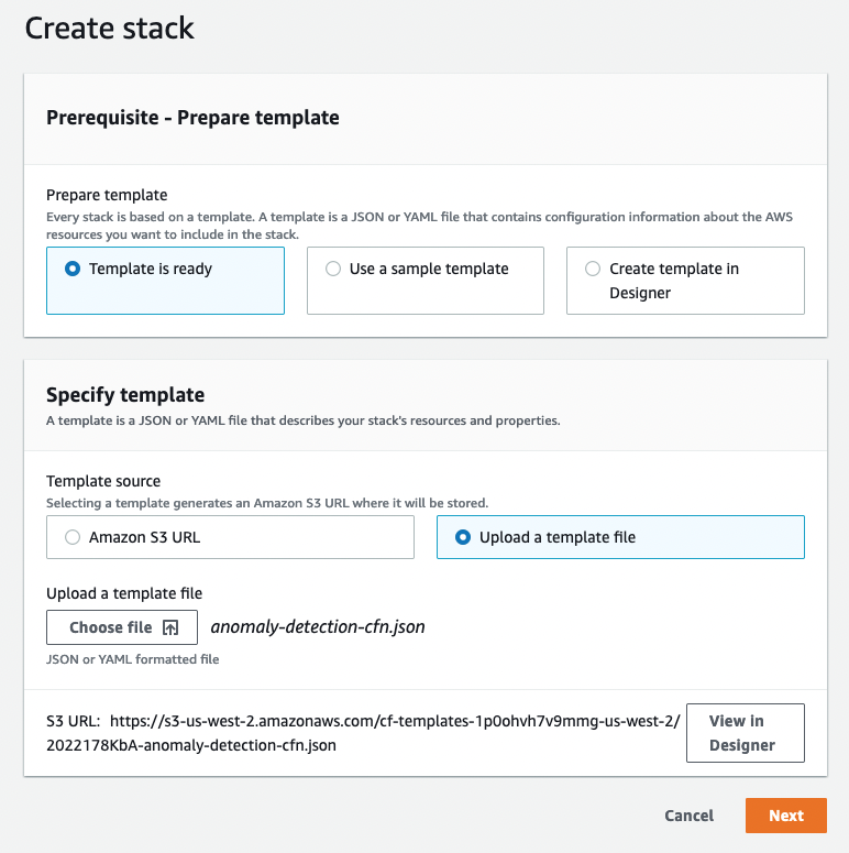 Create a CloudFormation stack by using the file that you downloaded in Step 1