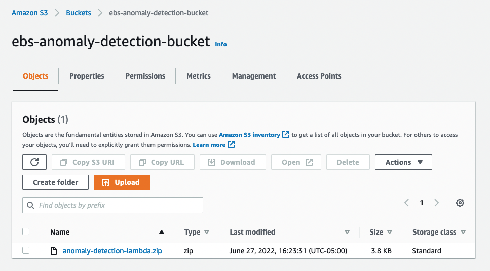 Create an Amazon S3 bucket and upload the zipped AWS Lambda code to it.