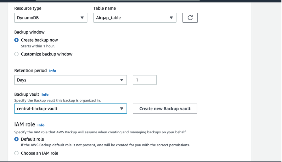 Figure 7: On-demand backup creation while validating the central immutable backup solution.