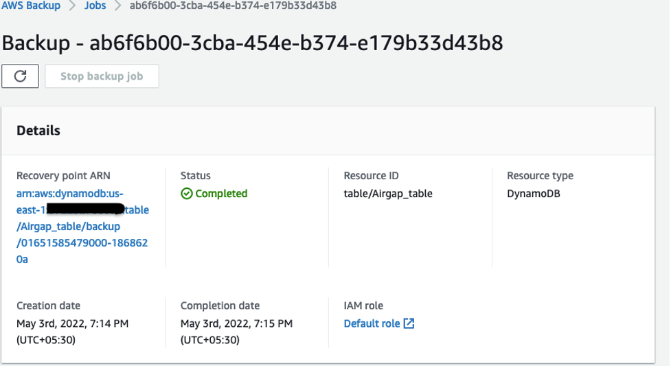 Figure 9: Successful on-demand backup while validating the central immutable backup solution