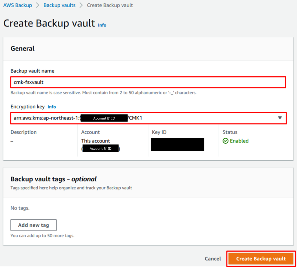 Backup vault creation