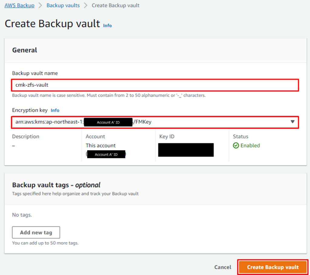 Backup vault creation