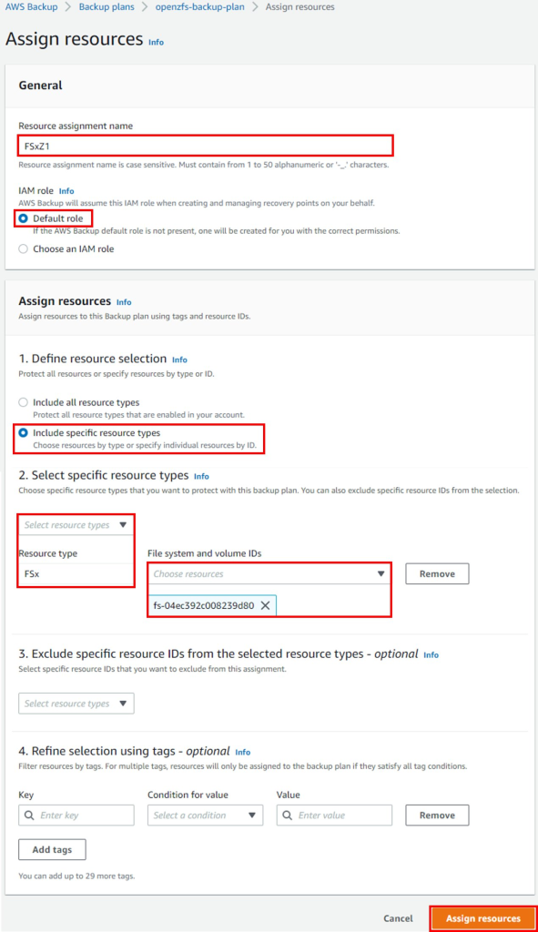Assign resources setting