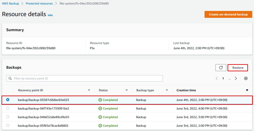 Restore Target Selection
