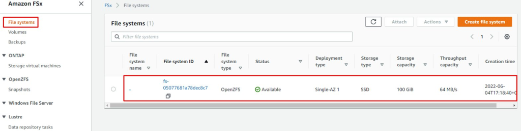 FSx for OpenZFS file system confirmation