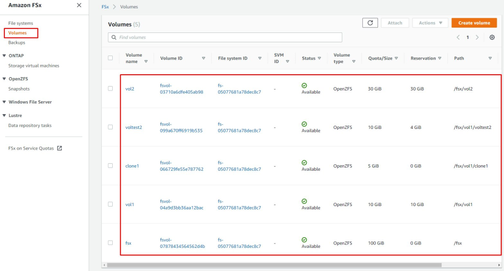 FSx for OpenZFS volume confirmation