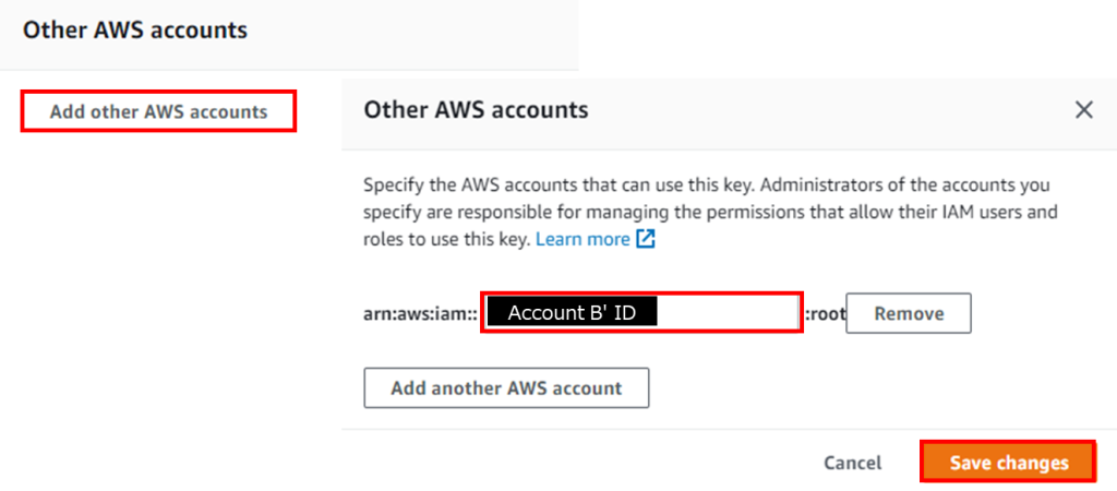 Grant CMK access permission to destination account