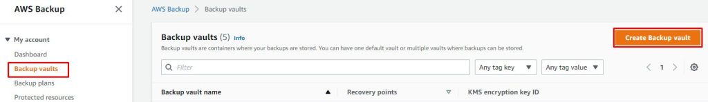 Backup vaults selection