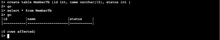 The table is created in the database, as seen in following screenshot, with zero rows
