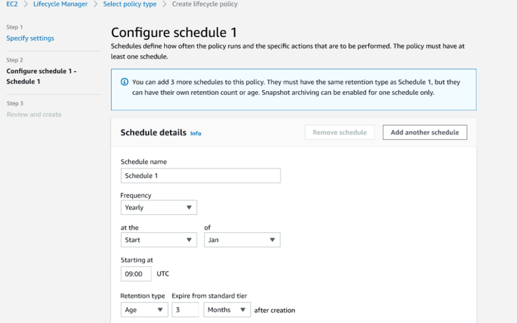 Setup creation schedule