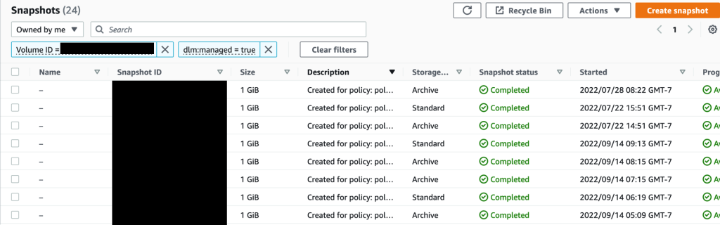 Filter snapshots by volume